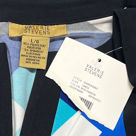 Valerie Stevens Geometric Print Long Sleeve Tunic Dress Blue Yellow Black Large - Picture 6 of 7